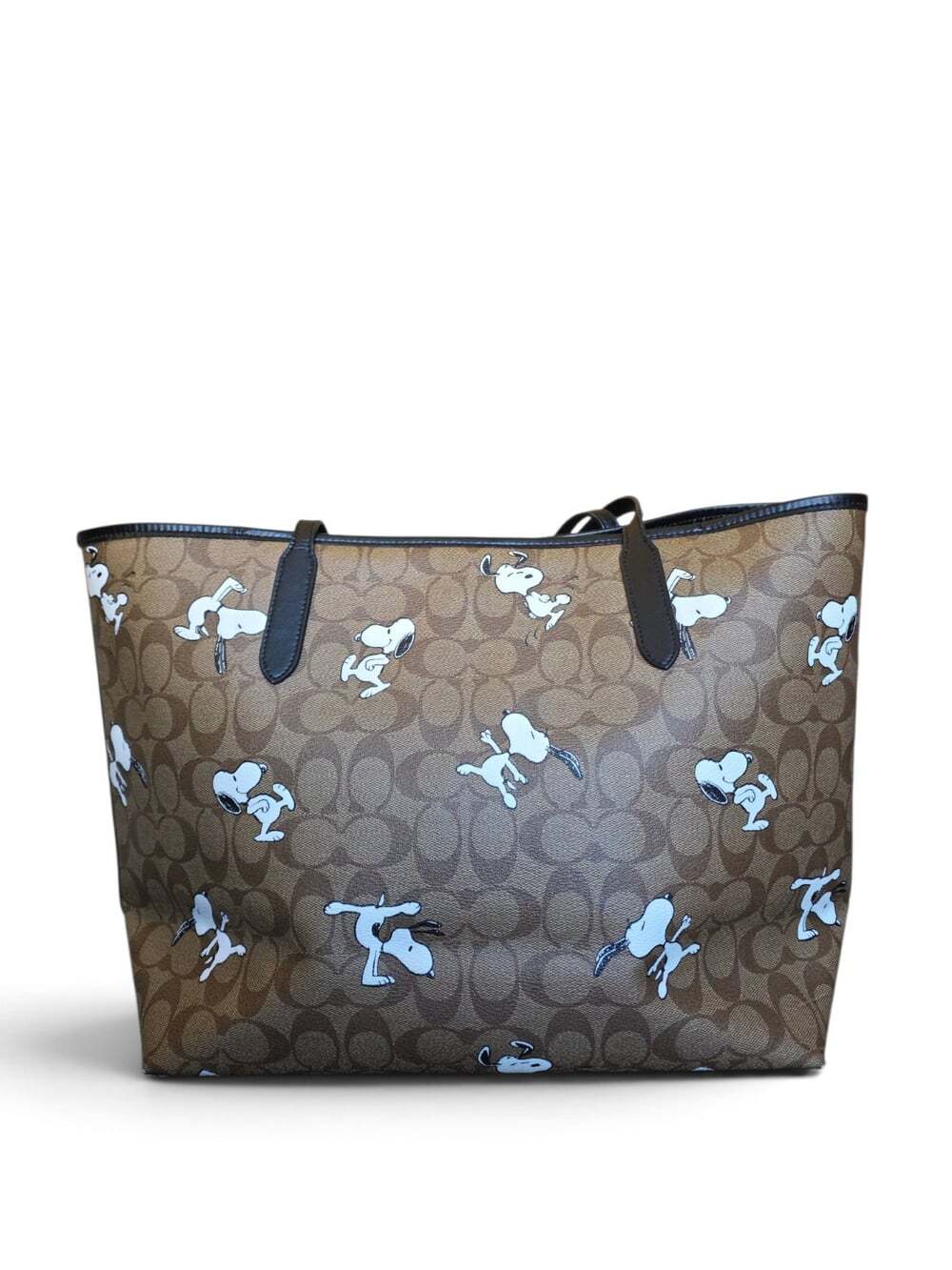Coach x Peanuts Snoopy City Tote Signature Coated Canvas Brown Black Rare - Picture 6 of 16